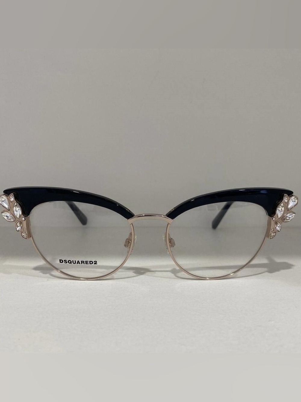 DSQUARED2 Black and Gold Cat-Eye Glasses with Crystal Accents